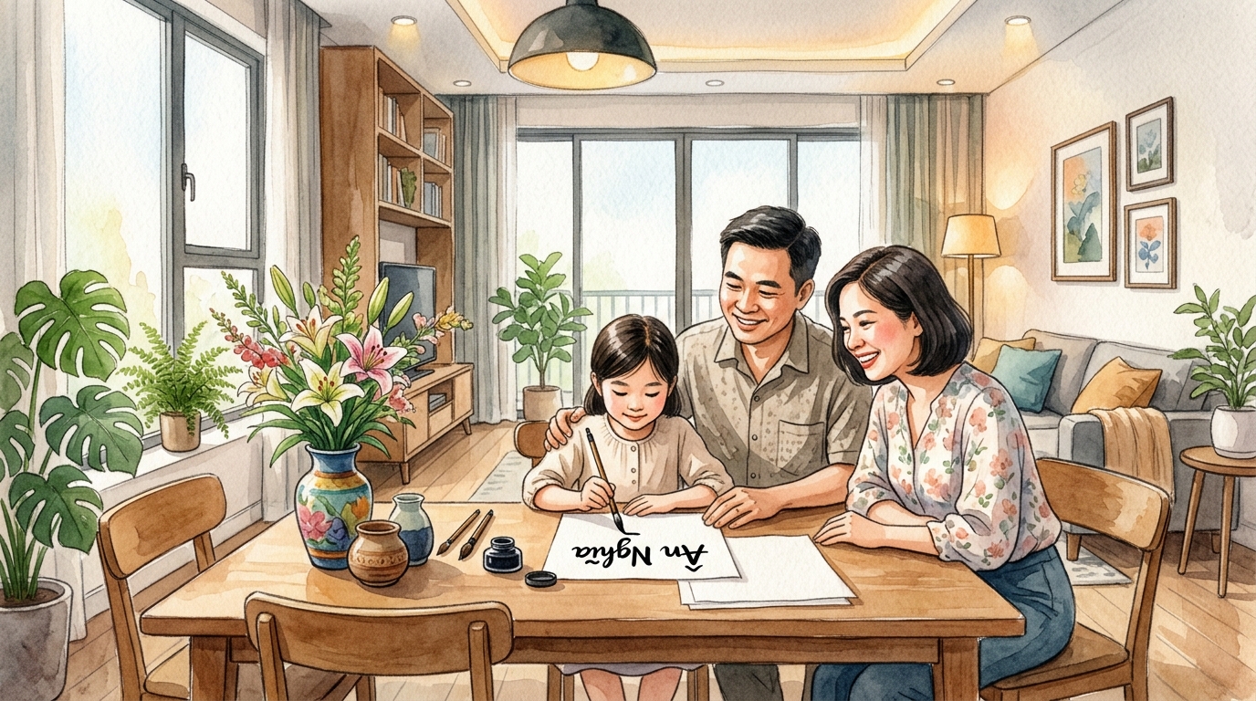 Gia đình Việt Nam quây quần bên nhau trong không gian ấm áp