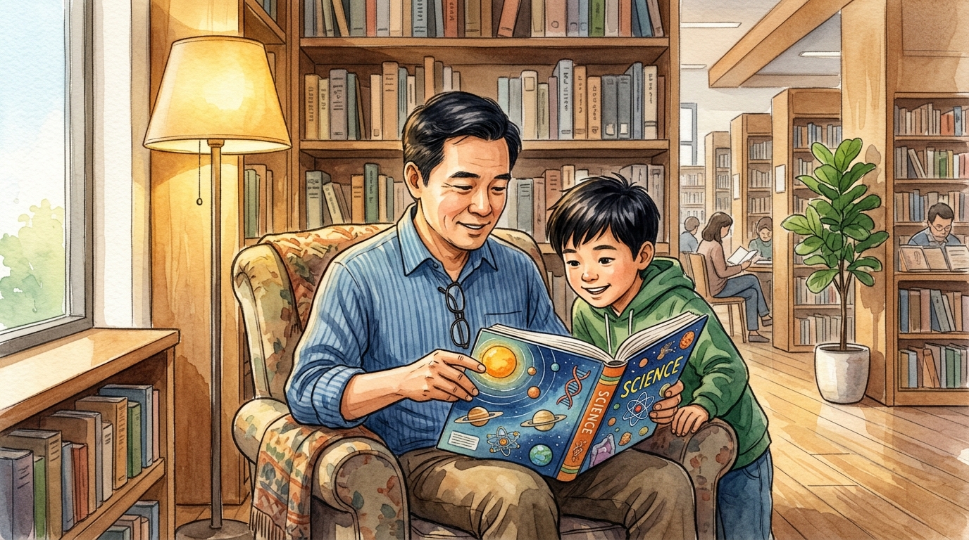 Cha con Việt Nam cùng đọc sách trong không gian ấm cúng