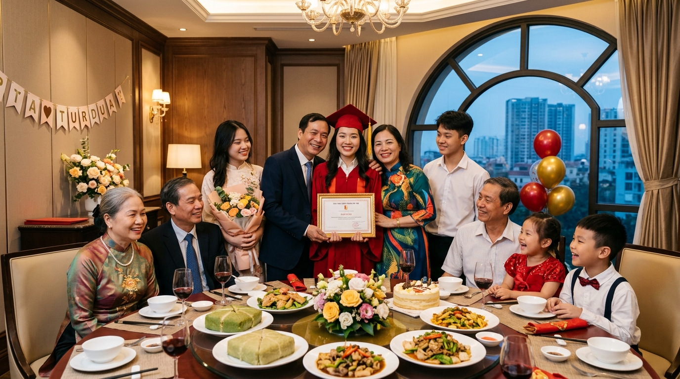 Chàng trai nhận bằng tốt nghiệp trong niềm tự hào của bố mẹ