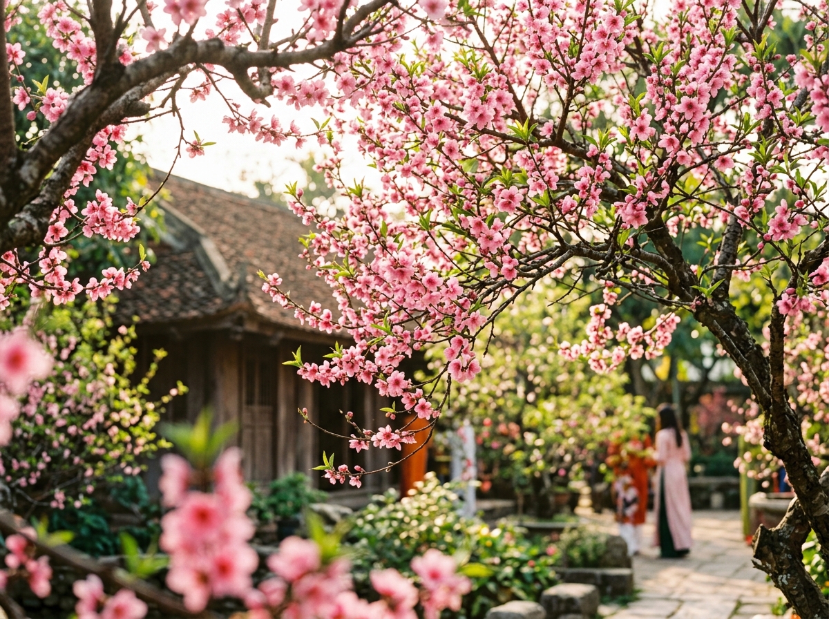 Hoa đào xuân rực rỡ mang lại vẻ đẹp thanh nhã, quý phái