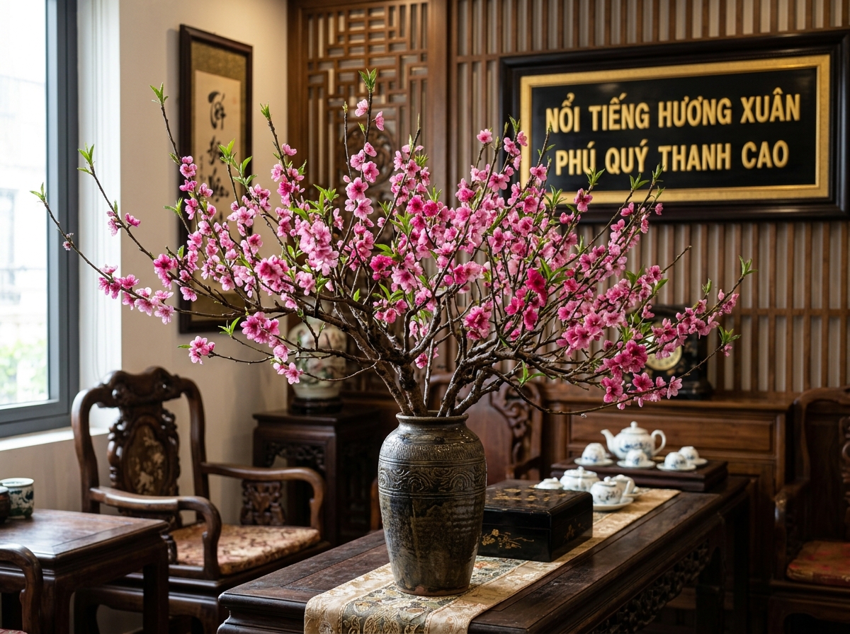 Cành hoa đào xuân rực rỡ mang lại vẻ đẹp quý phái thanh cao