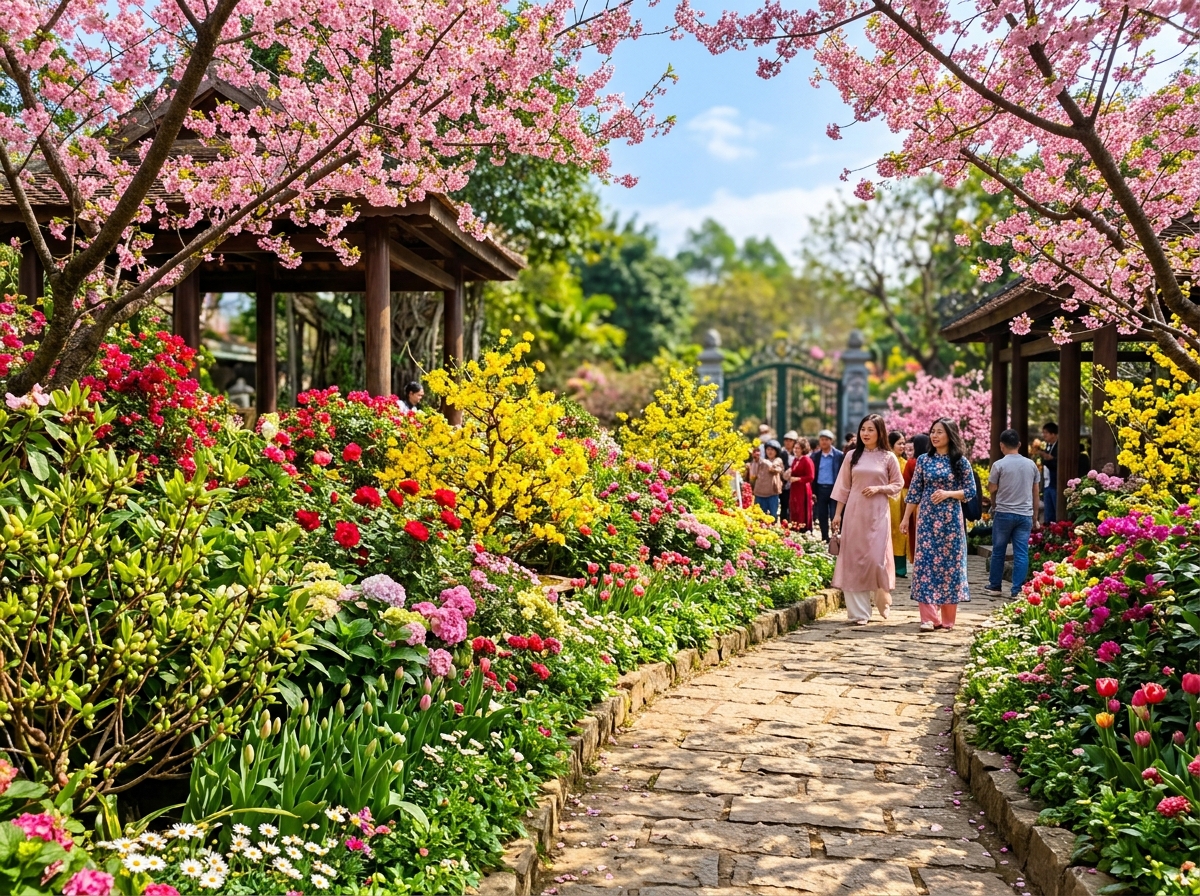 Cành hoa xuân rực rỡ mang lại vẻ đẹp thanh nhã quý phái