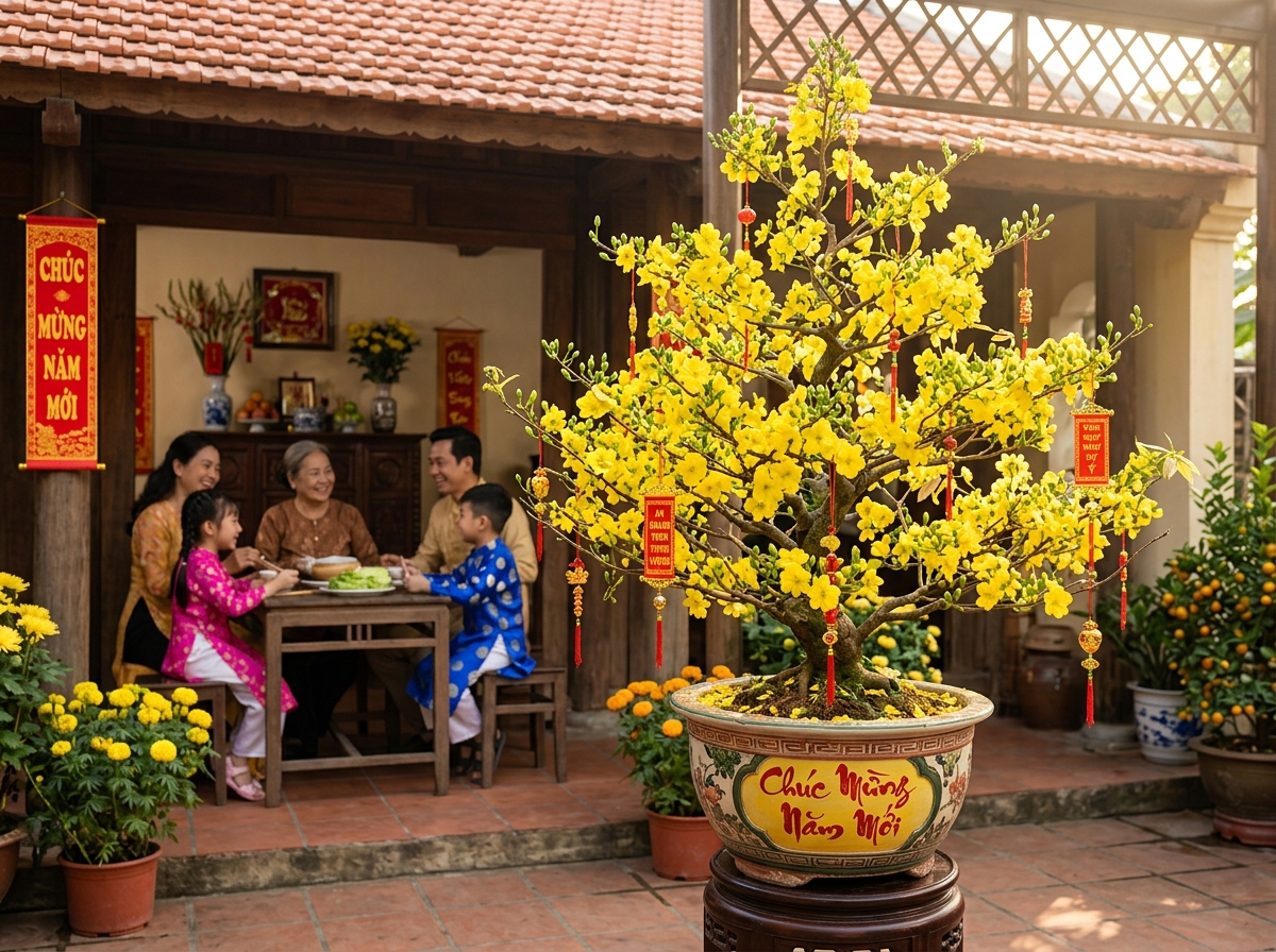 Cành hoa xuân thanh nhã rực rỡ đón nắng sớm đầu năm