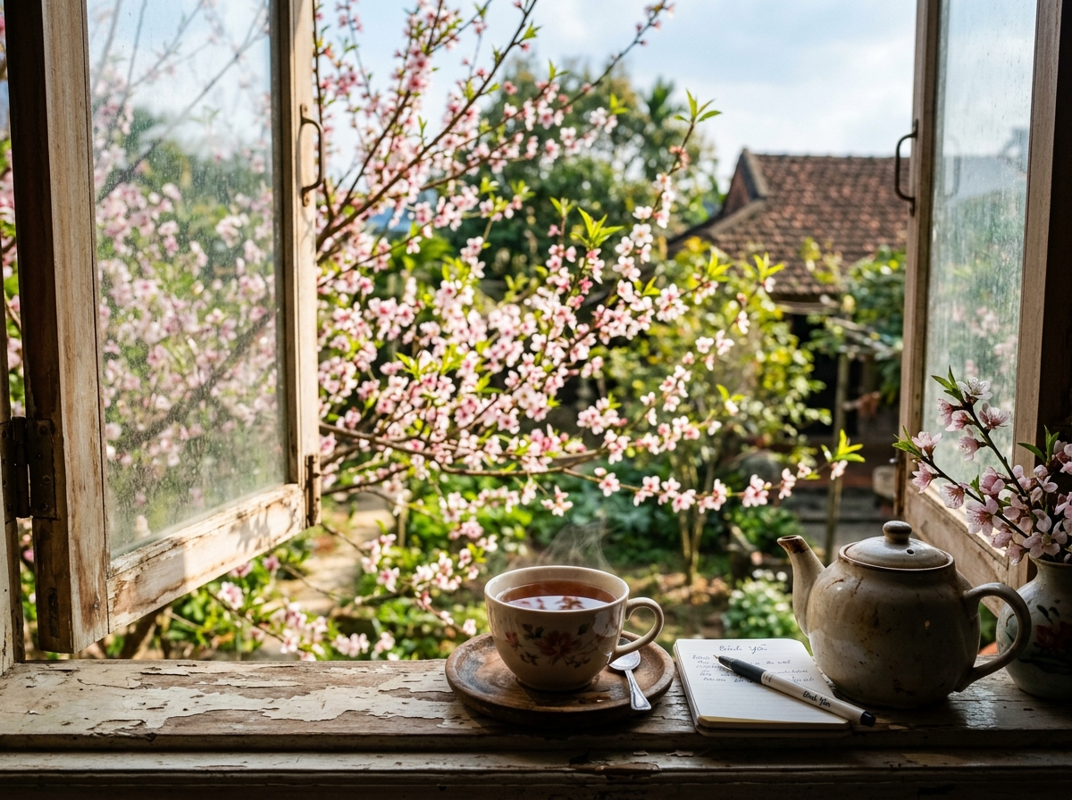 Cành hoa xuân thanh nhã rực rỡ đón gió xuân ấm áp
